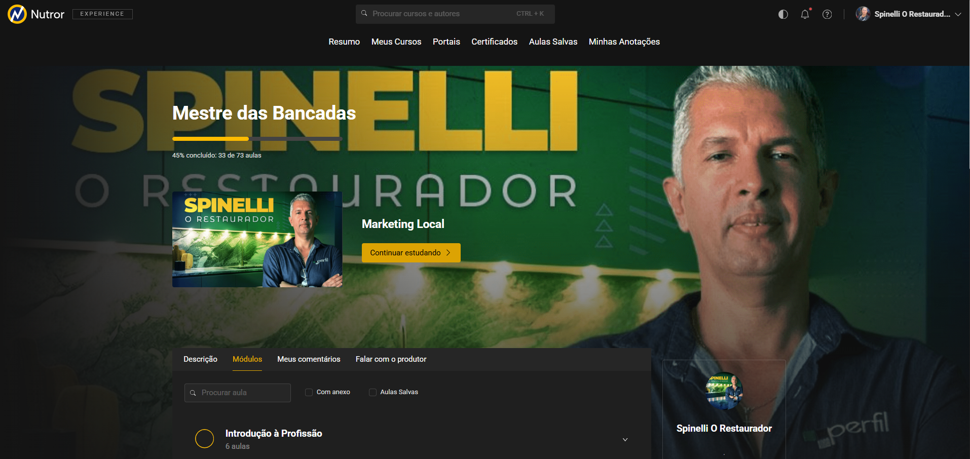 Interface do treinamento Mestre das Bancadas